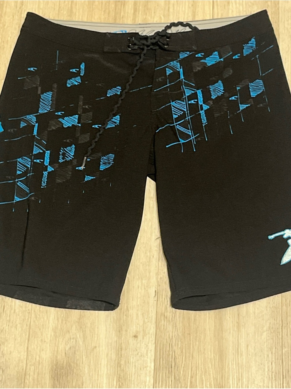 O'Neill Melanie Bartels Juniors Black Board Shorts with Blue Graphic